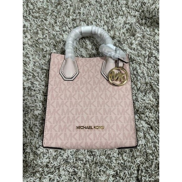Michael Kors Mercer Light Pink Logo Crossbody Purse Handbag - Picture 1 of 5
